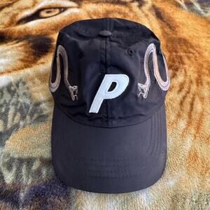 PALACE Black Baseball Cap with White 'P' and Snake Embroidery